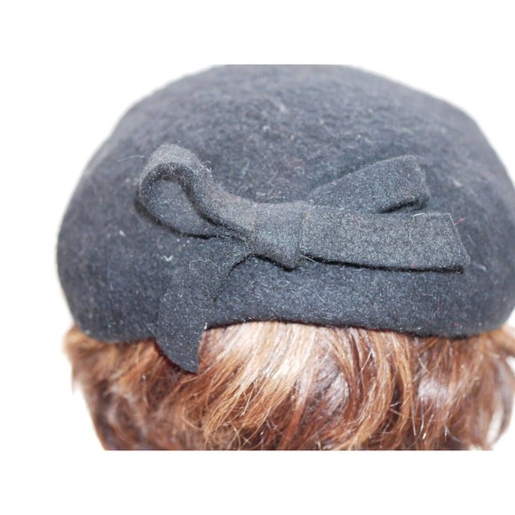 Vintage Black K-M-F Neumann Endler Wool Fascinator Hat With Bow - Picture 5 of 16